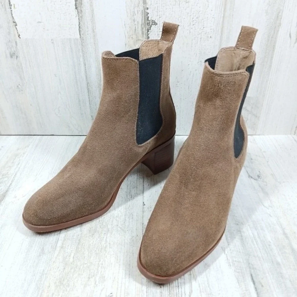 Steve Madden Women's 8 Rhiannon Chelsea Brown Suede Block Heel Ankle Boots - Picture 2 of 13